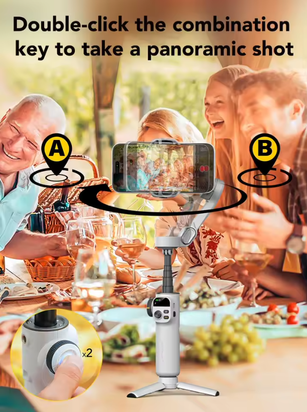 Estabilizador Tripode Cardán de Mano de 3 Ejes con Varilla de Extensión y Pantalla LED