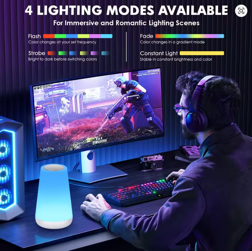 Luz LED Nocturna RGB: 13 Colores, Control Táctil y Remoto, Recargable USB para tu Mesita de Noche