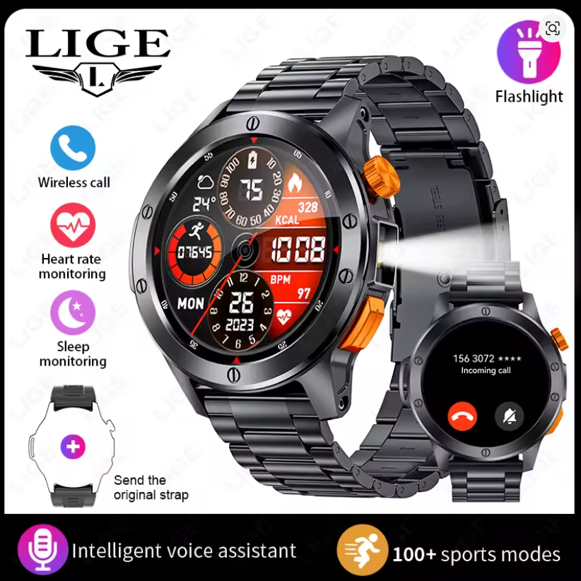 LIGE Smartwatch: Elegancia y Funcionalidad con Linterna, +100 Modos Deportivos y Llamadas Bluetooth