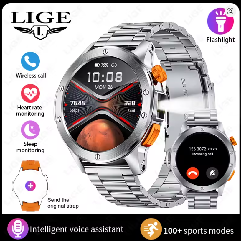 LIGE Smartwatch: Elegancia y Funcionalidad con Linterna, +100 Modos Deportivos y Llamadas Bluetooth
