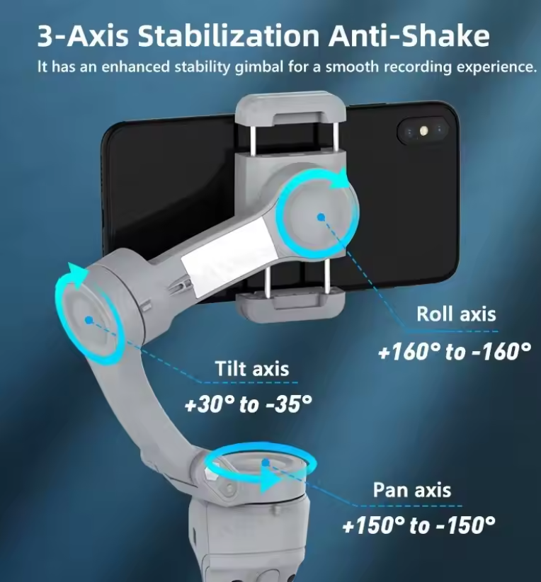 Estabilizador Cardán HQ6 de 3 Ejes para Móvil con Luz LED y Control IA | Android & iPhone