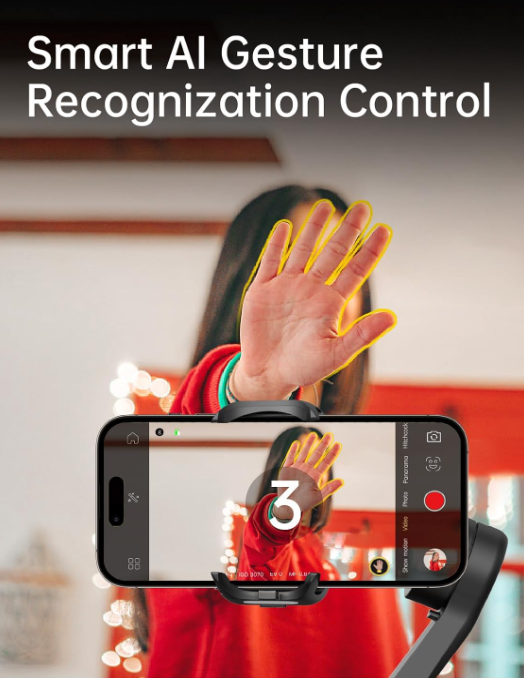 Estabilizador Cardán HQ6 de 3 Ejes para Móvil con Luz LED y Control IA | Android & iPhone