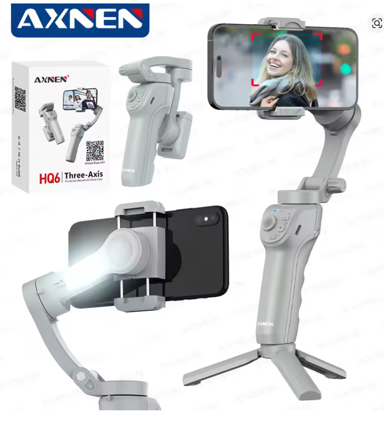 Estabilizador Cardán HQ6 de 3 Ejes para Móvil con Luz LED y Control IA | Android & iPhone