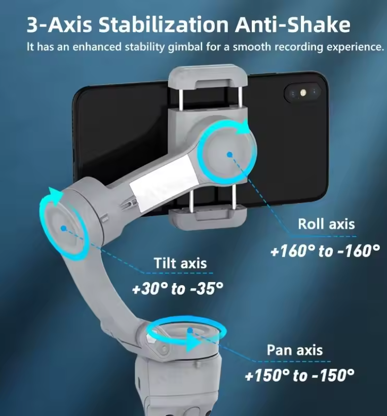 Estabilizador Cardán HQ6 de 3 Ejes para Móvil con Luz LED y Control IA | Android & iPhone