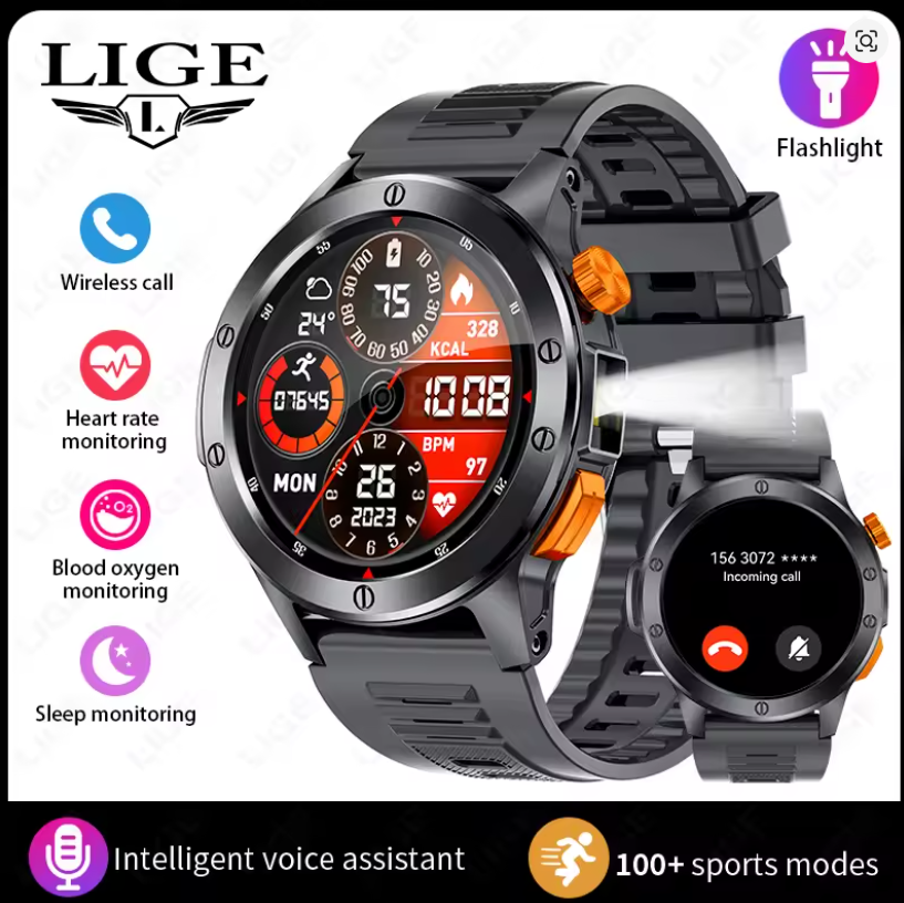 LIGE Smartwatch: Elegancia y Funcionalidad con Linterna, +100 Modos Deportivos y Llamadas Bluetooth