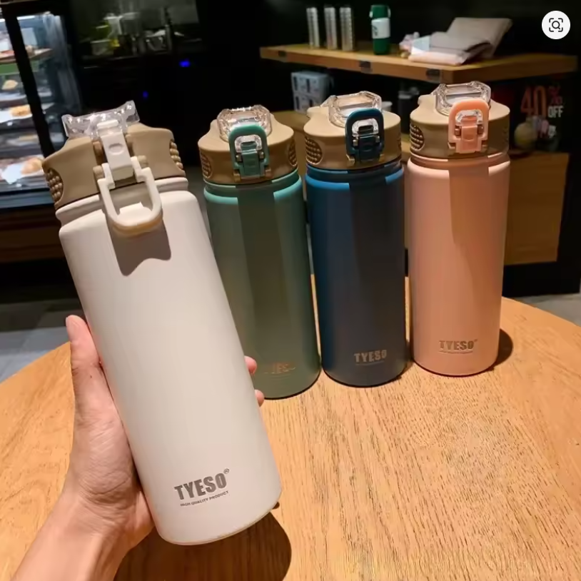 TYESO Botella 750ML Termo de Acero Inoxidable con Pajita: Mantén tus Bebidas Frías o Calientes