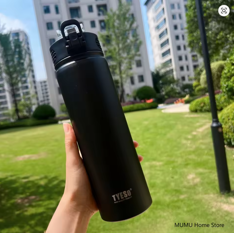 TYESO Botella 750ML Termo de Acero Inoxidable con Pajita: Mantén tus Bebidas Frías o Calientes