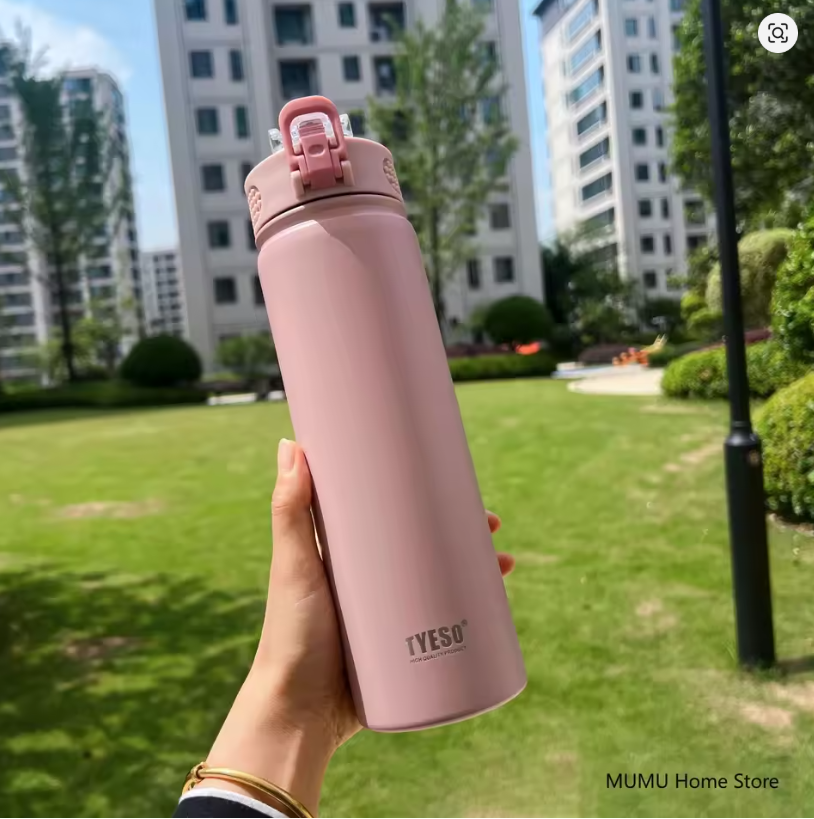 TYESO Botella 750ML Termo de Acero Inoxidable con Pajita: Mantén tus Bebidas Frías o Calientes