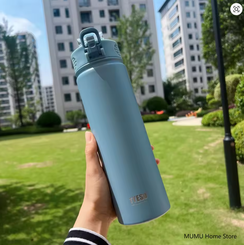 TYESO Botella 750ML Termo de Acero Inoxidable con Pajita: Mantén tus Bebidas Frías o Calientes