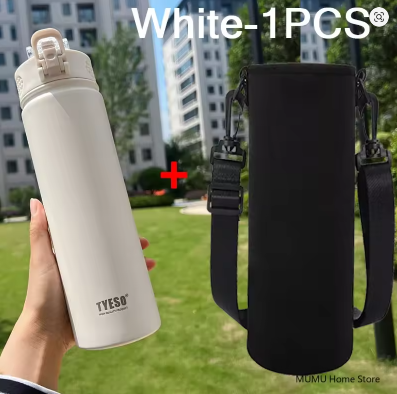 TYESO Botella 750ML Termo de Acero Inoxidable con Pajita: Mantén tus Bebidas Frías o Calientes