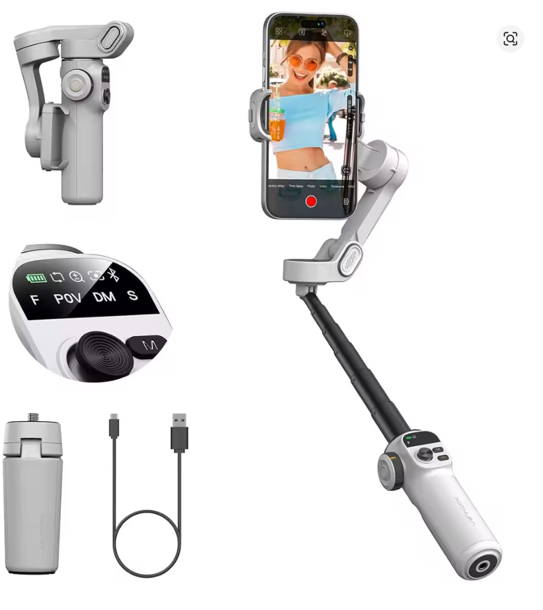 Estabilizador Tripode Cardán de Mano de 3 Ejes con Varilla de Extensión y Pantalla LED