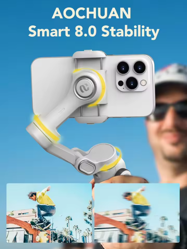 Estabilizador Tripode Cardán de Mano de 3 Ejes con Varilla de Extensión y Pantalla LED