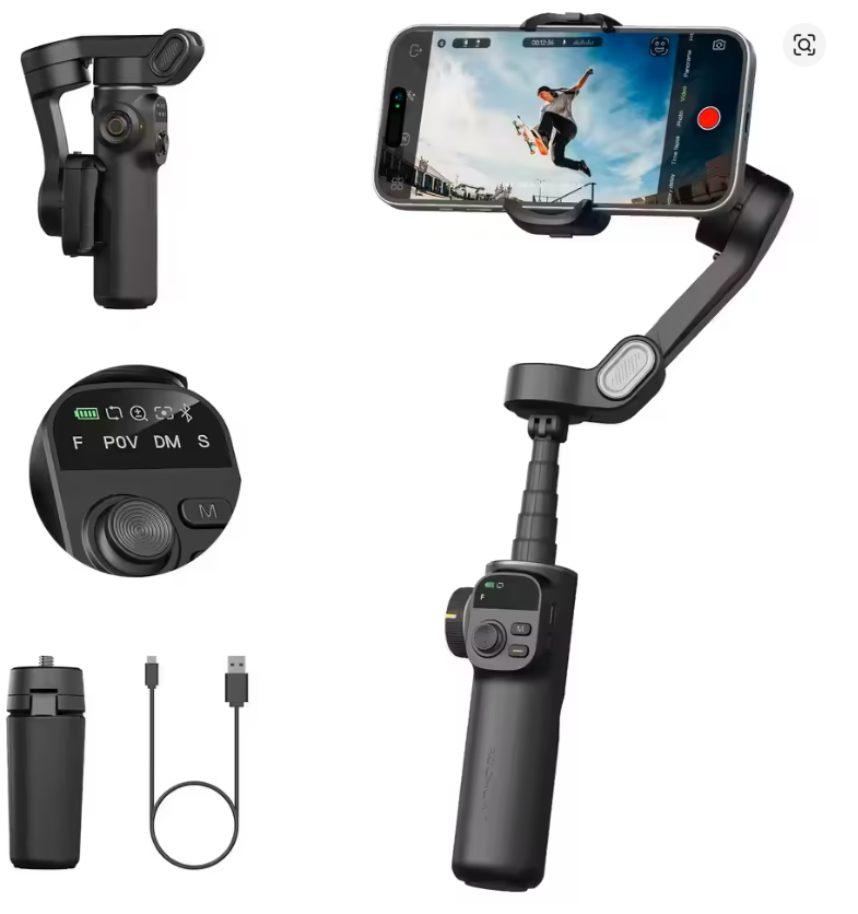 Estabilizador Tripode Cardán de Mano de 3 Ejes con Varilla de Extensión y Pantalla LED