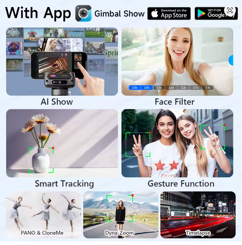 Estabilizador Tipode Cardán de Mano C22 Multifuncional 3 en 1 con Seguimiento Facial por IA y Control Remoto