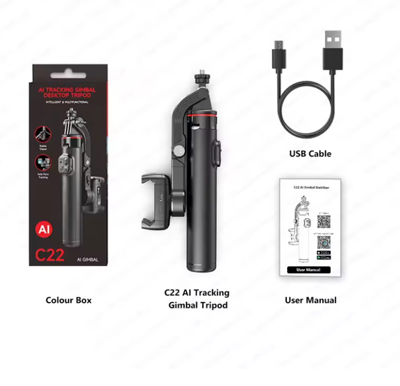 Estabilizador Tipode Cardán de Mano C22 Multifuncional 3 en 1 con Seguimiento Facial por IA y Control Remoto