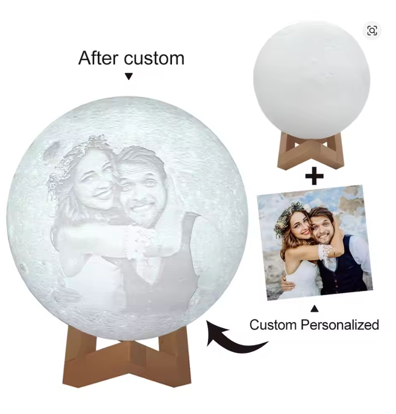 Lámpara de Luna 3D 10 CM Personalizada: Regalo Único con Foto y Texto, 16 Colores y Temporizador