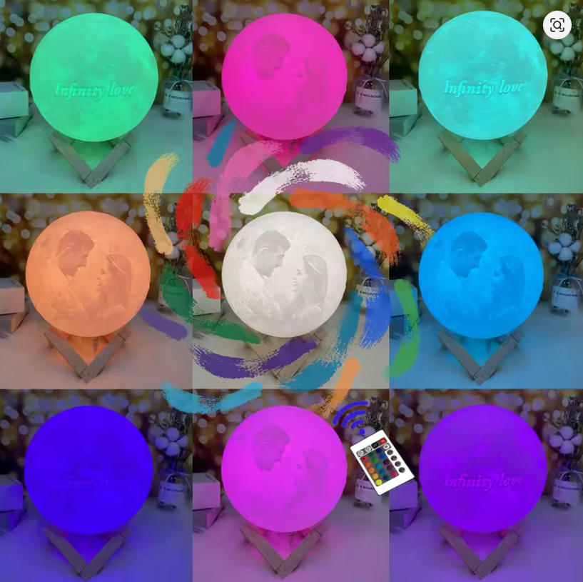 Lámpara de Luna 3D 10 CM Personalizada: Regalo Único con Foto y Texto, 16 Colores y Temporizador
