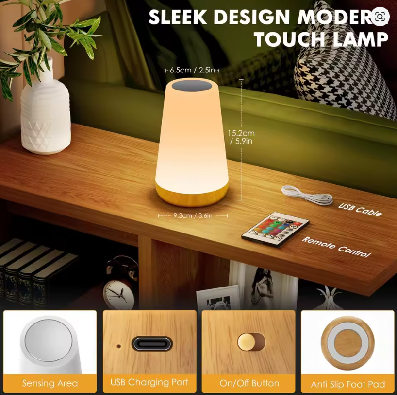 Luz LED Nocturna RGB: 13 Colores, Control Táctil y Remoto, Recargable USB para tu Mesita de Noche