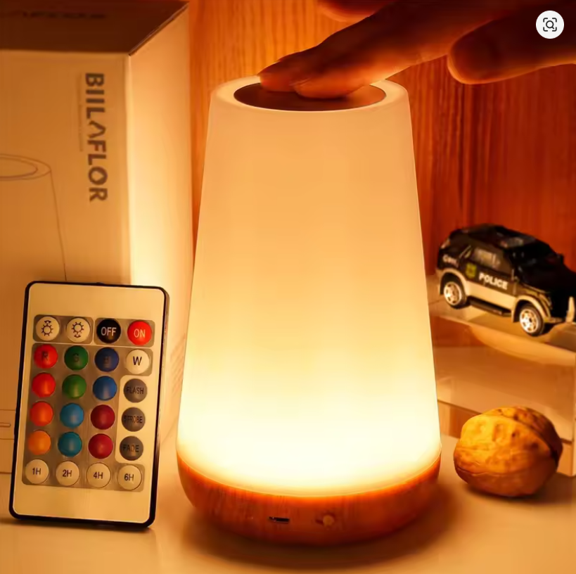 Luz LED Nocturna RGB: 13 Colores, Control Táctil y Remoto, Recargable USB para tu Mesita de Noche